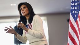 NEVADA, IOWA - DECEMBER 18: Republican presidential candidate former U.N. Ambassador Nikki Haley addresses the crowd during a campaign stop at the Nevada Fairgrounds community building on December 18, 2023 in Nevada, Iowa. Iowa Republicans will be the first to select their party's nominee for the 2024 presidential race when they go to caucus on January 15, 2024. (Photo by Scott Olson/Getty Images)