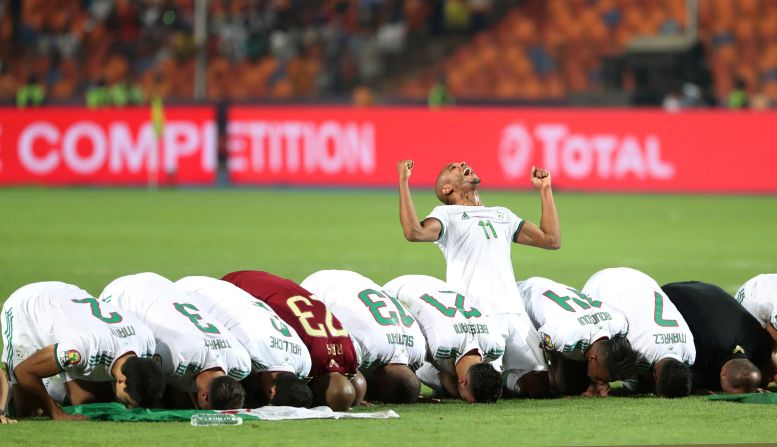 Yacine Brahimi and his teammates celebrated <a href="index.php?page=&url=https%3A%2F%2Fwww.cnn.com%2F2019%2F07%2F19%2Ffootball%2Fafcon-2019-final-senegal-algeria-spt-intl%2Findex.html" target="_blank">Algeria's second-ever AFCON win</a> in 2019, as Baghdad Bounedjah's early deflected goal - Algeria's only shot of the game - was enough to secure a 1-0 victory over Senegal in Cairo, Egypt.