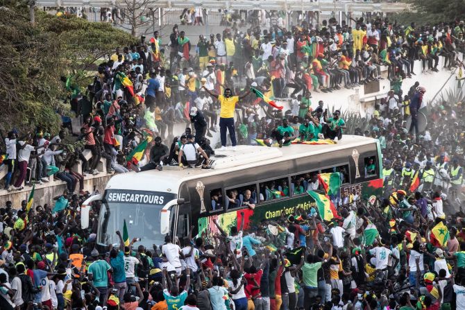 Yet Senegal exorcised the demons of that painful loss on the first attempt at the pandemic-delayed 2022 tournament in Cameroon, <a href="index.php?page=&url=https%3A%2F%2Fwww.cnn.com%2F2022%2F02%2F06%2Ffootball%2Fsenegal-africa-cup-of-nations-egypt%2Findex.html" target="_blank">defeating Egypt on penalties</a> following a goalless draw -- and subsequently parading the country's first ever AFCON trophy through the streets of Dakar.