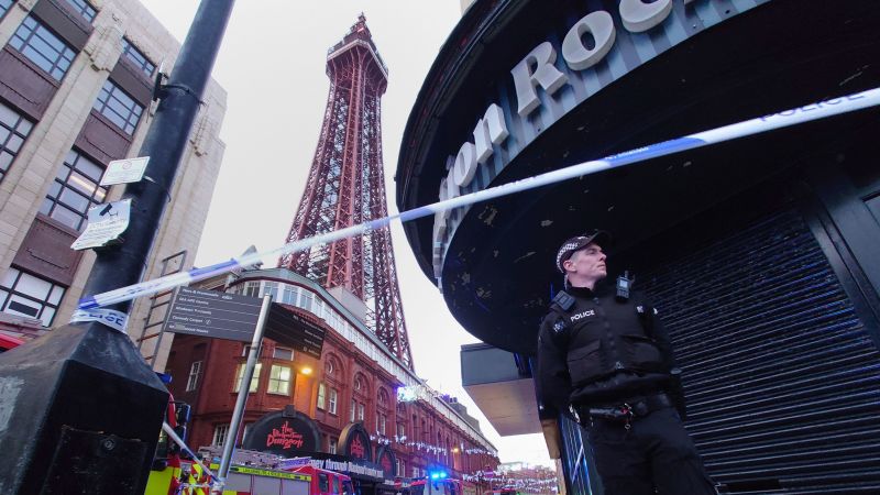 Blackpool Tower: ‘Blaze’ at British landmark turns out to be orange netting blowing in wind