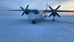 A view shows a Polar Airlines' Antonov-24 passenger aircraft following its landing on the Kolyma river near an airport in Zyryanka in the Yakutia region, Russia, December 28, 2023. Russia's Eastern Siberian Transport Prosecutor's Office/Handout via REUTERS ATTENTION EDITORS - THIS IMAGE WAS PROVIDED BY A THIRD PARTY. NO RESALES. NO ARCHIVES. MANDATORY CREDIT.