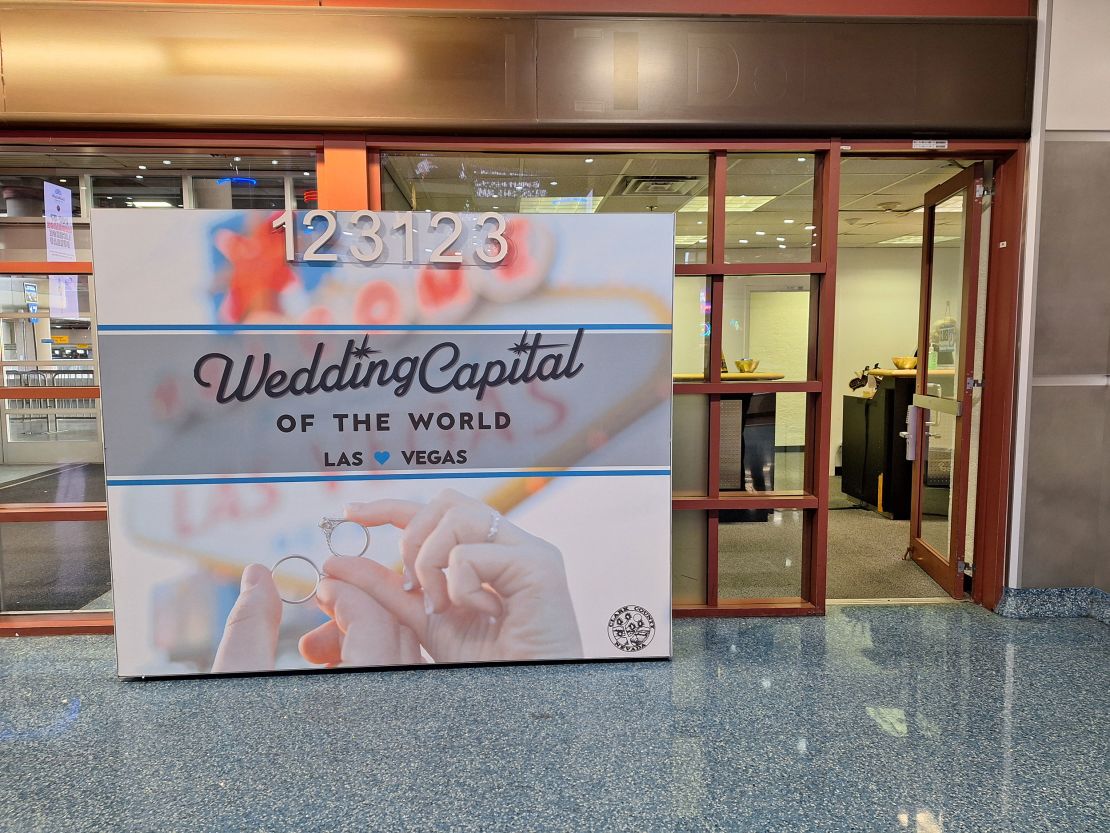 the pop-up Marriage License Bureau at the Harry Reid International Airport in Las Vegas, open from 12/26/23 through 12/31/23.