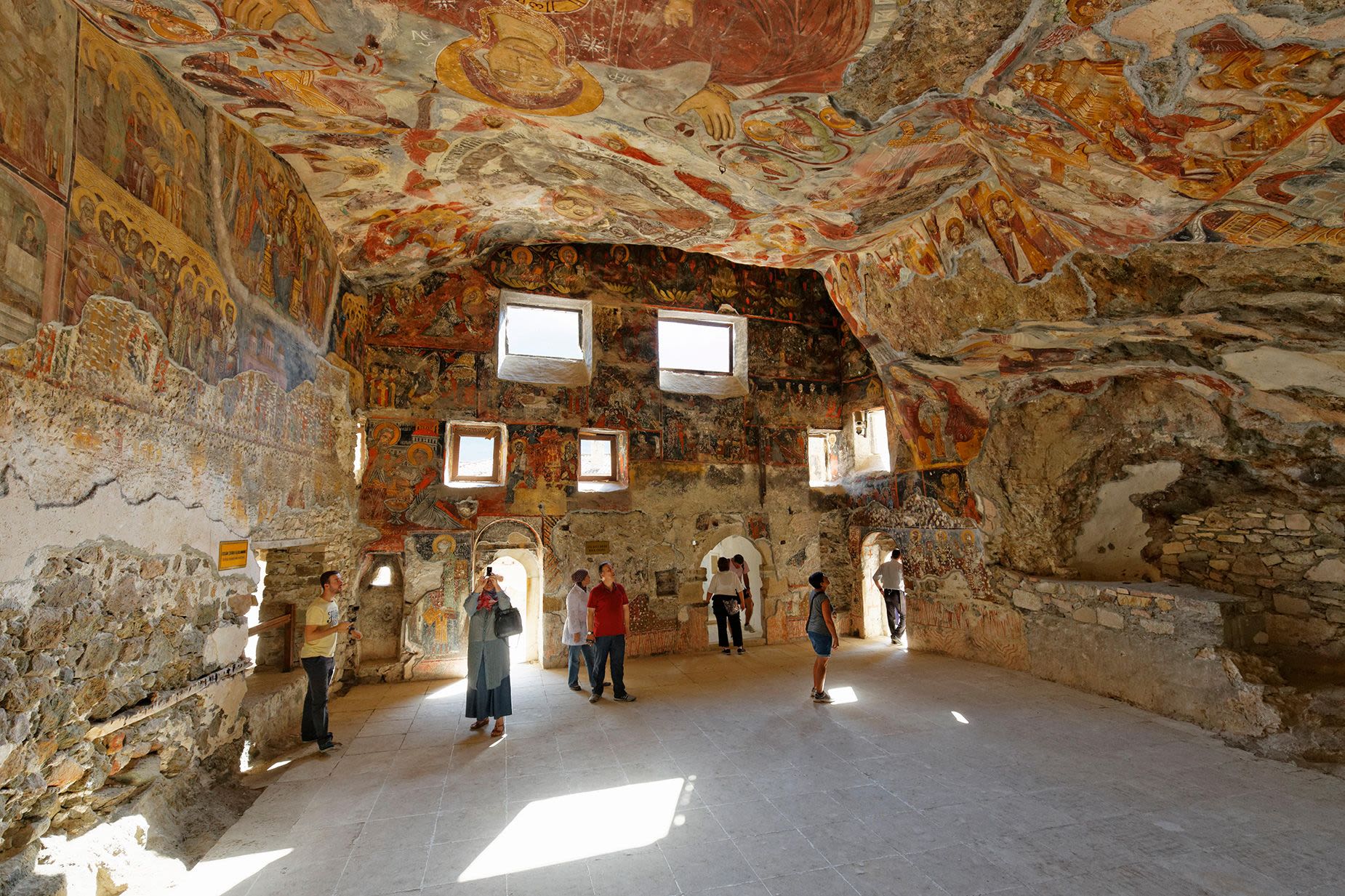 E8A07A Frescoes in the Rock Church, Sumela Monastery or Sumela Manastiri, Trabzon Province, Pontic Mountains, Black Sea Region