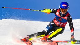 US' Mikaela Shiffrin competes in the first run of the Women's Slalom race at the FIS Alpine Skiing World Cup event on December 29, 2023 in Lienz, Austria. (Photo by VLADIMIR SIMICEK / AFP) (Photo by VLADIMIR SIMICEK/AFP via Getty Images)