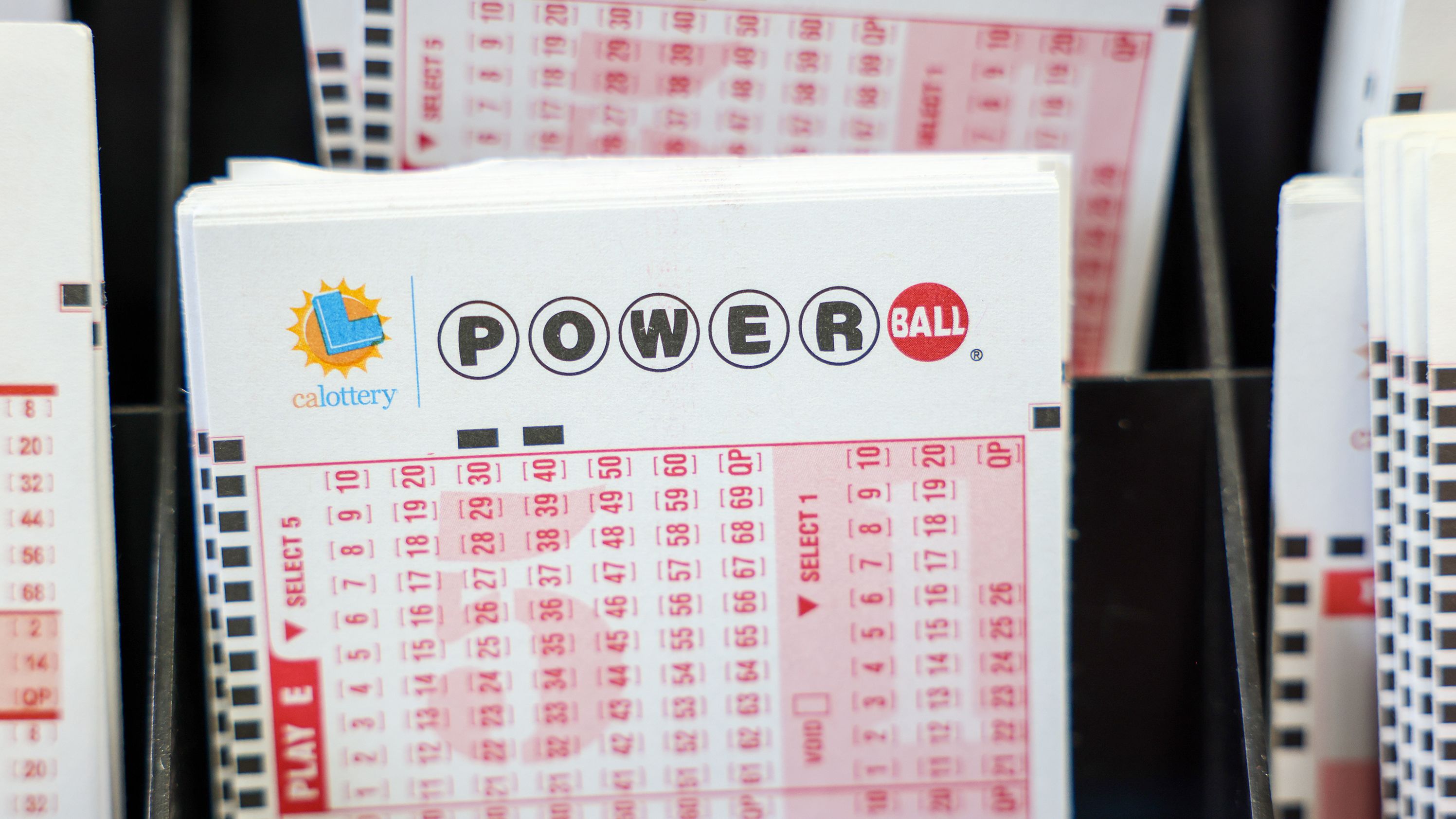 Powerball play tickets on display at Blue Bird Liquor in Hawthorne, CA, Tuesday, Oct. 10, 2023. The estimated jackpot for tonight's Powerball drawing is $1.73 Billion.