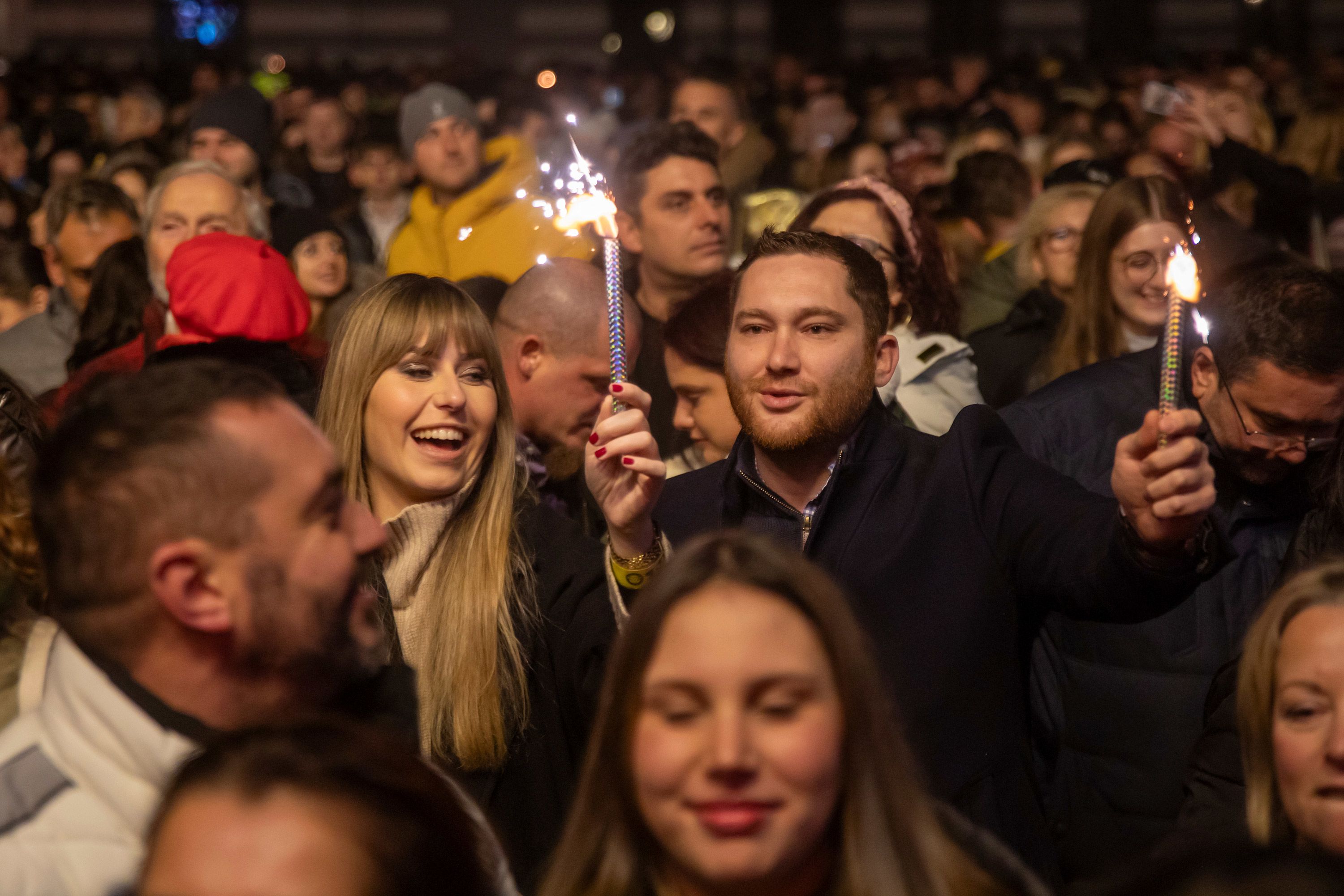 People celebrate the new year in Osijek, Croatia.