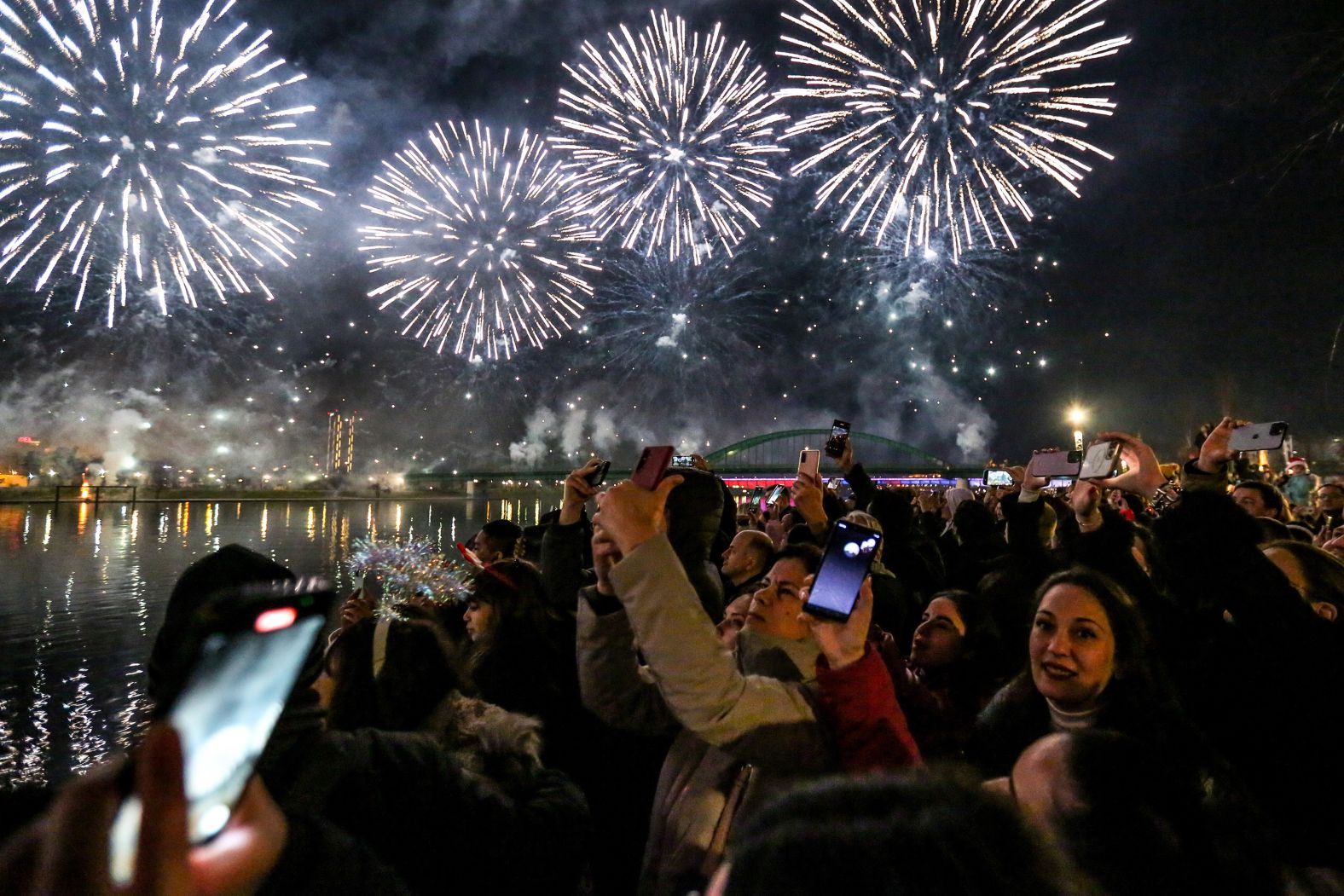 People watch the fireworks in Belgrade, Serbia.