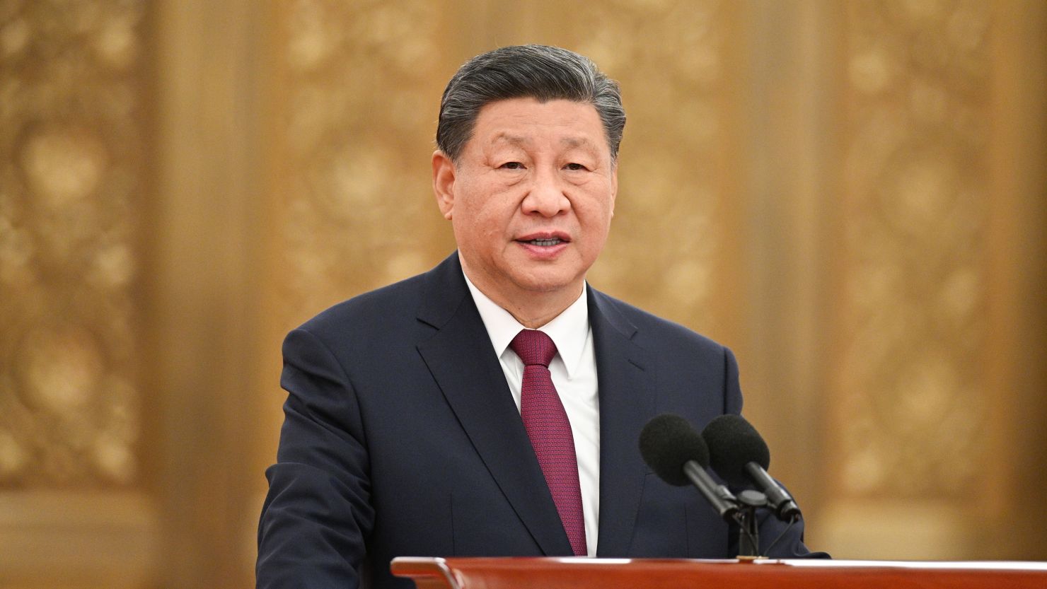 Chinese President Xi Jinping, also general secretary of the Communist Party of China CPC Central Committee and chairman of the Central Military Commission, delivers an important speech during the meeting with Chinese diplomatic envoys to foreign countries, who are in Beijing to attend this year's work conference for overseas envoys, at the Great Hall of the People in Beijing, capital of China, Dec. 29, 2023. Cai Qi, a member of the Standing Committee of the Political Bureau of the CPC Central Committee and director of the General Office of the CPC Central Committee, was also present. (Photo by Li Xueren/Xinhua via Getty Images)