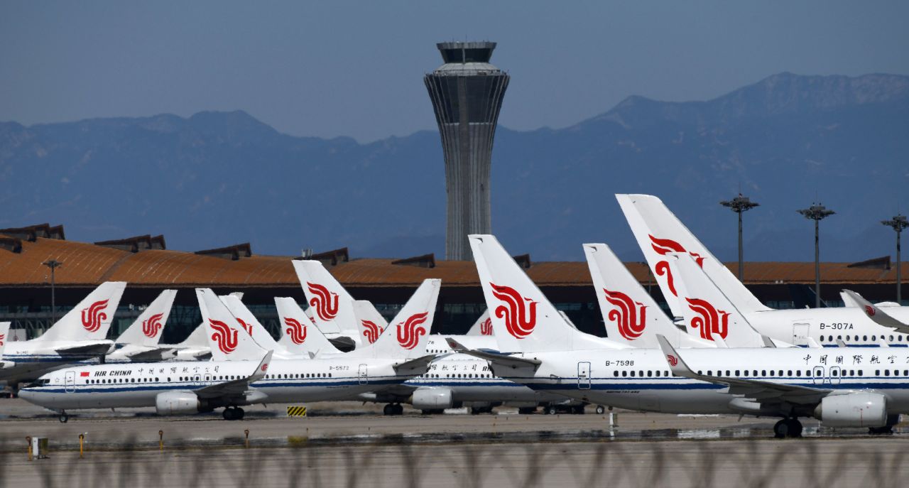 Air China planes sit on the tarmac at Beijing Capital Airport on March 27, in Beijing, China.