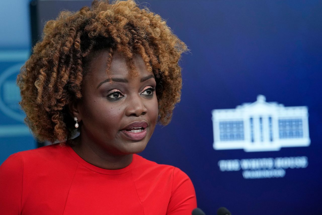 White House press secretary Karine Jean Pierre speaks at a daily briefing at the White House in Washington, DC, on Thursday. 