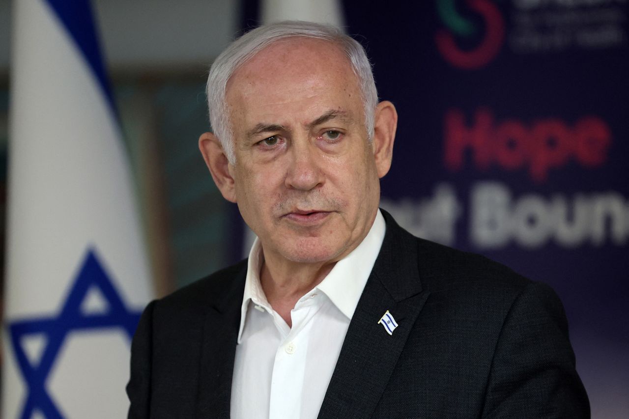 Israeli Prime Minister Benjamin Netanyahu speaks during a press conference at Sheba Hospital in Ramat Gan, Israel, on Saturday, June 8.