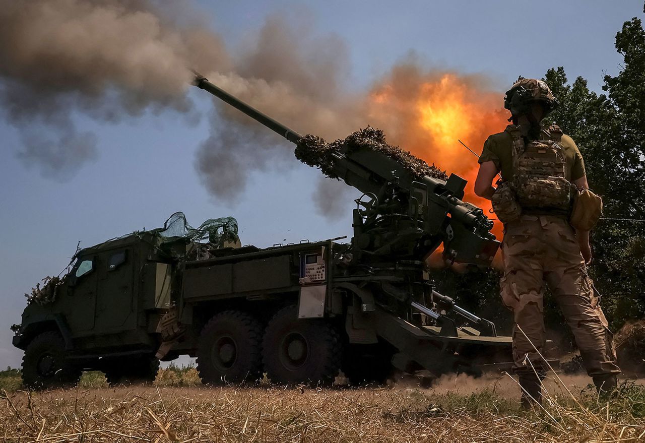 A Ukrainian serviceman fires a self-propelled howitzer toward Russian troops from a position near the city of?Bakhmut, Ukraine, on Wednesday, July 5.