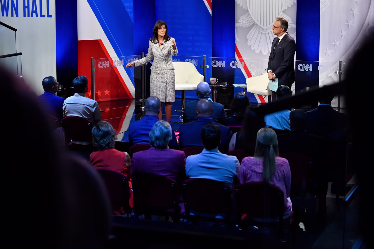 Nikki Haley participates in a CNN Republican Town Hall moderated by CNN’s Jake Tapper at Grand View University in Des Moines, Iowa, on Sunday, June 4. 