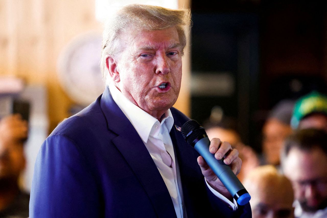 Former President Donald Trump speaks as he campaigns at the Iowa State Fair in Des Moines, Iowa, on August 12. 