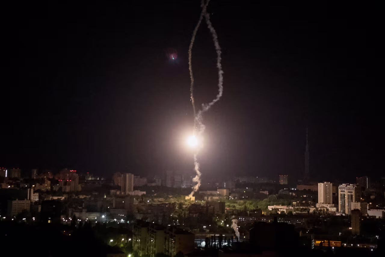 An explosion is seen in Kyiv, Ukraine on May 16.