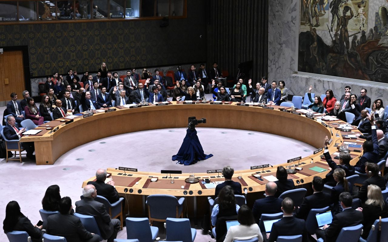 Representatives take part in the voting for a resolution allowing Palestinian UN membership at United Nations headquarters in New York, on April 18.