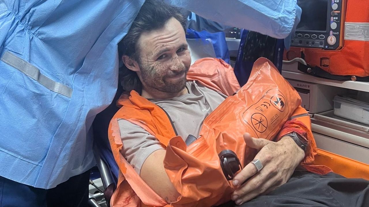 Billy Halloran being transported to the hospital on October 4 after being attacked by a bear in Myoko, Japan.