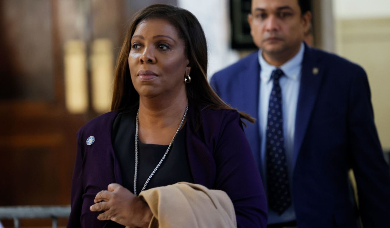 New York Attorney General Letitia James exits the courtroom during the civil fraud trial in November.