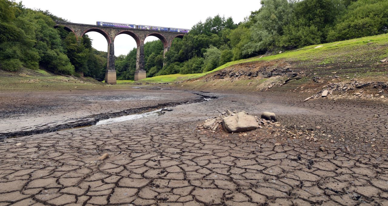 A parched section of the Wayoh Reservoir at Edgworth near Bolton, northwest England, on August 1, 2018.