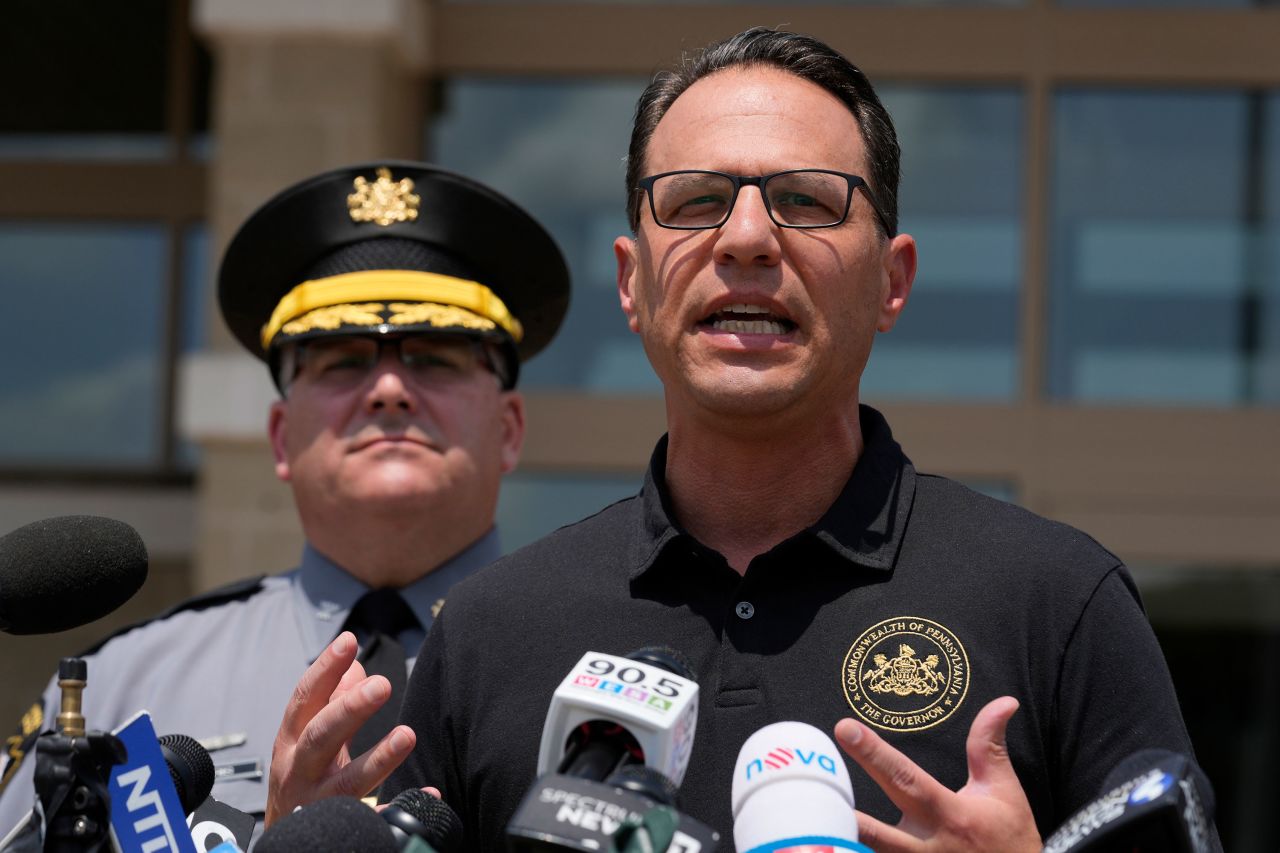 Pennsylvania Gov. Josh Shapiro speaks during a news conference concerning the assassination attempt on former President Donald Trump in Butler, Pennsylvania, on July 14.