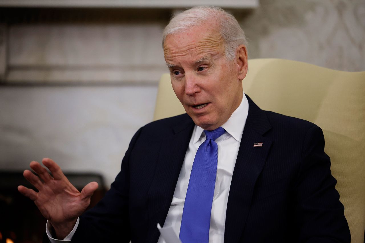 President Joe Biden speaks in the Oval Office of the White House on February 2.