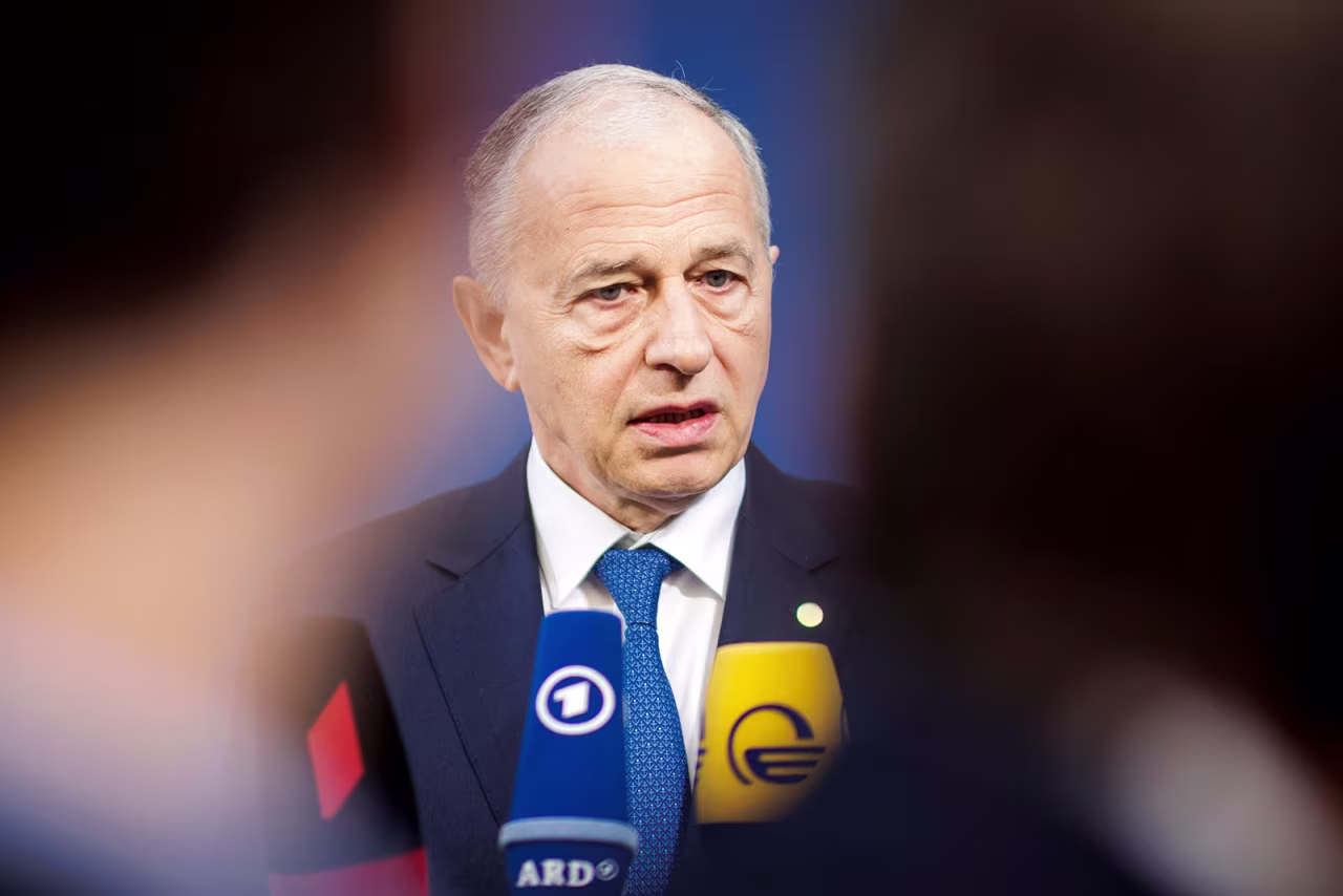 Mircea Geoană speaks to the media in Berlin, Germany, on May 15. 