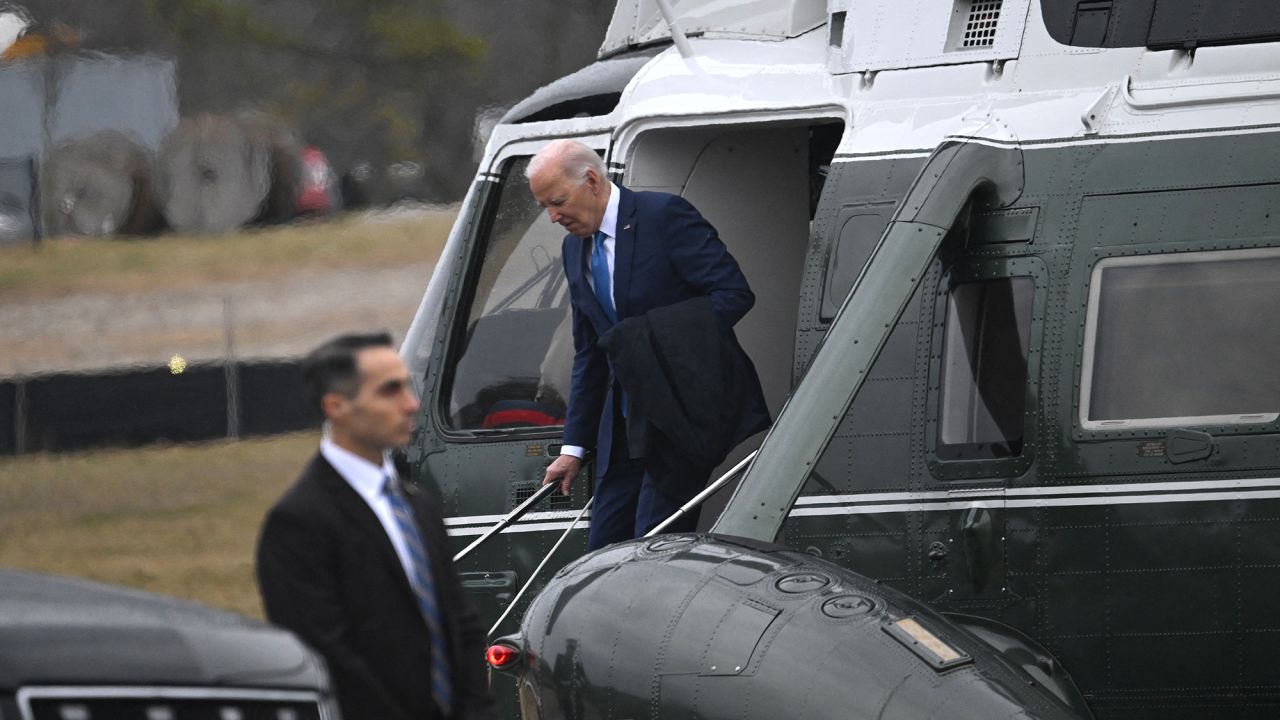 President Joe Biden arrives at Walter Reed National Military Medical Center in Bethesda, Maryland, on February 28. 