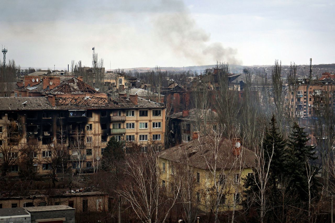 A view of the eastern Ukrainian city of Bakhmut is seen on March 15.