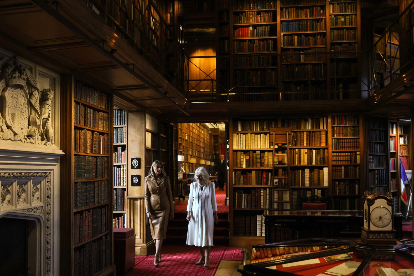 US first lady Melania Trump, left, tours Windsor Castle with Britain’s Queen Camilla during a <a href="index.php?page=&url=https%3A%2F%2Fwww.cnn.com%2Fworld%2Flive-news%2Ftrump-uk-state-visit-09-17-2025-intl">state visit</a> to Windsor, England, on Thursday, September 18.