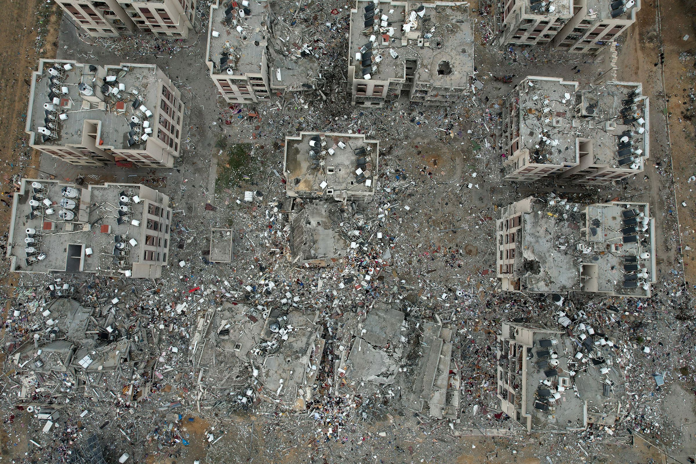 This aerial photo, taken on November 28, shows destruction caused by Israeli strikes in central Gaza.