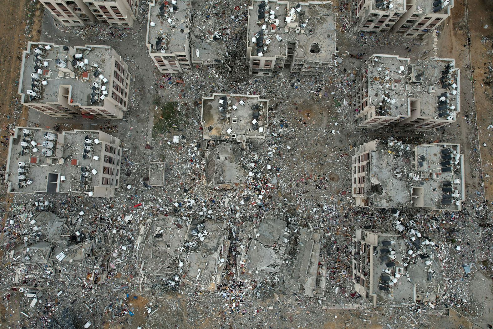 This aerial photo, taken on November 28, shows destruction caused by Israeli strikes in central Gaza.