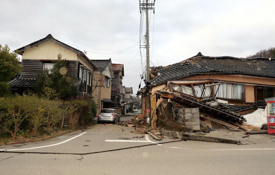Buildings and others are collapse due to the earthquake in Wajima City, Ishikawa Prefecture on Jan. 1, 2024. 