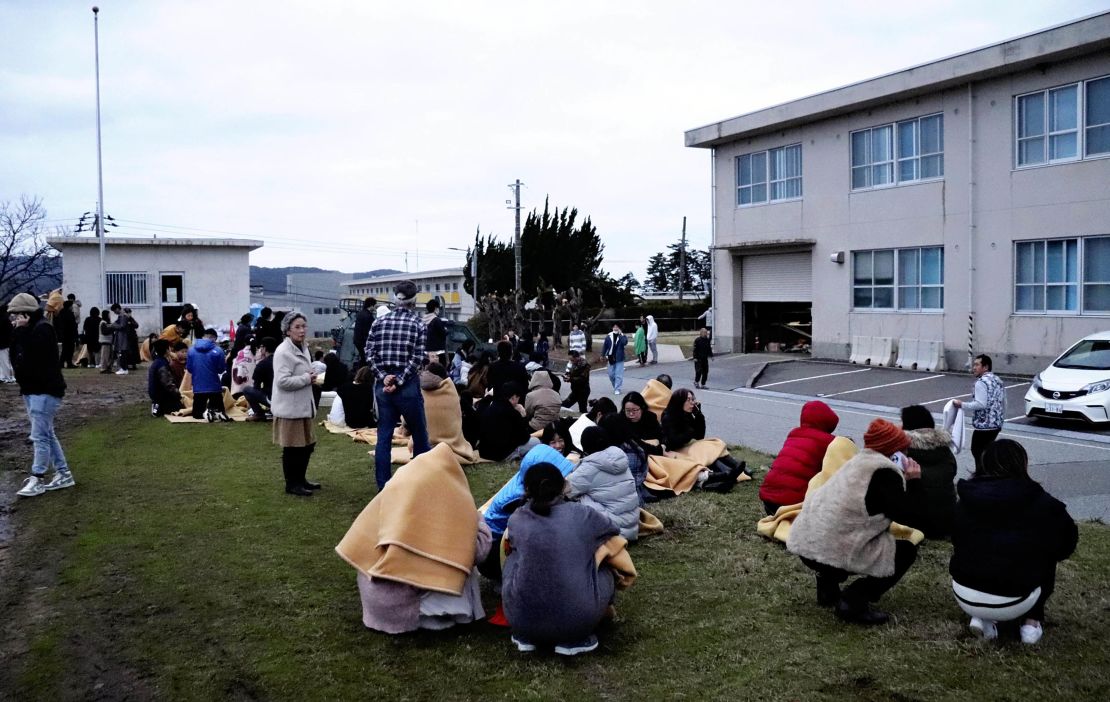 People evacuate following the earthquake in Wajima City, Ishikawa Prefecture on Jan. 1, 2024. 