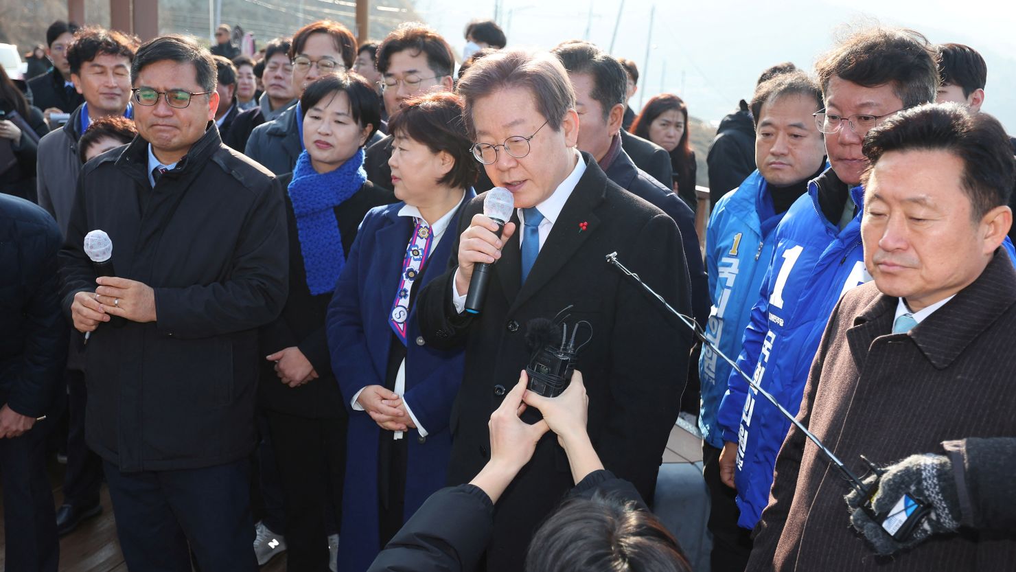 South Korea's opposition party leader Lee Jae-myung speaks during his visit to Busan, South Korea, January 2, 2024.    Yonhap via REUTERS   THIS IMAGE HAS BEEN SUPPLIED BY A THIRD PARTY. NO RESALES. NO ARCHIVES. SOUTH KOREA OUT. NO COMMERCIAL OR EDITORIAL SALES IN SOUTH KOREA.