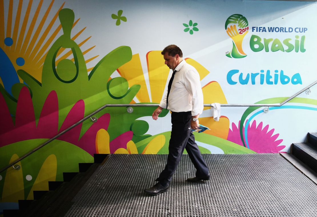 CURITIBA, BRAZIL - JUNE 23: Head coach Ange Postecoglou of Australia walks down in the tunnel after the 0-3 defeat in the 2014 FIFA World Cup Brazil Group B match between Australia and Spain at Arena da Baixada on June 23, 2014 in Curitiba, Brazil.