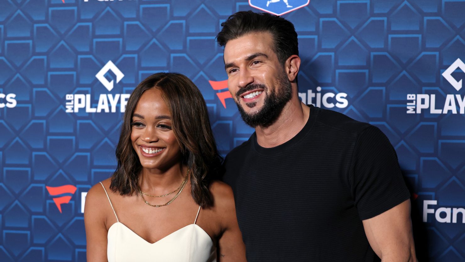 Rachel Lindsay and Bryan Abasolo attend the "Players Party" co-hosted by Michael Rubin, MLBPA and Fanatics at City Market Social House on July 18, 2022 in Los Angeles, California.