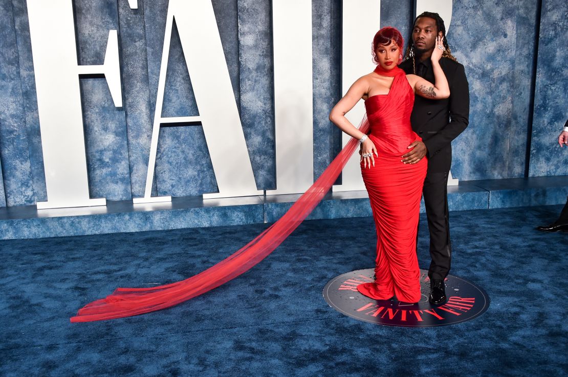 Cardi B and Offset arrive at the 2023 Vanity Fair Oscar Party held at the Wallis Annenberg Center for the Performing Arts on March 12, 2023 in Beverly Hills, California. (Photo by Alberto Rodriguez/Variety via Getty Images)