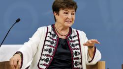 DUBAI, UNITED ARAB EMIRATES - DECEMBER 4:  In this handout image supplied by COP28, DECEMBER 4: International Monetary Fund Managing Director Kristalina Georgieva speaks onstage at the Global Climate Action Through Fostering Sustainable Finance panel in Al Waha Theatre during the UNFCCC COP28 Climate Conference at Expo City Dubai on December 04, 2023 in Dubai, United Arab Emirates. The COP28, which is running from November 30 through December 12, is bringing together stakeholders, including international heads of state and other leaders, scientists, environmentalists, indigenous peoples representatives, activists and others to discuss and agree on the implementation of global measures towards mitigating the effects of climate change.  (Photo by Mahmoud Khaled /COP28 via Getty Images)