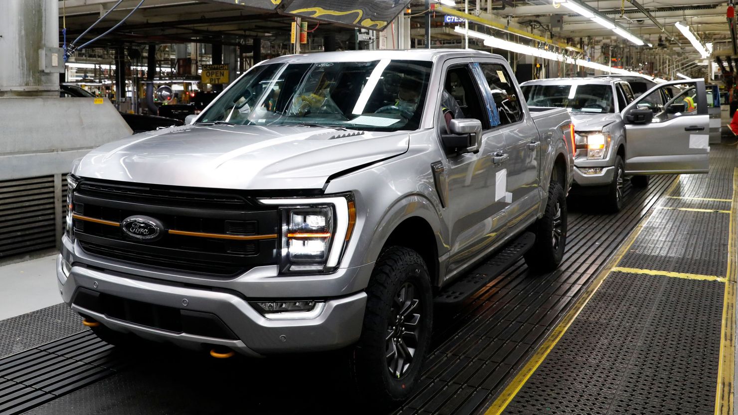 The 40 millionth Ford Motor Co. F-Series truck moves along the assembly line at the Ford Dearborn Truck Plant on January 26, 2022 in Dearborn, Michigan. - The 40 millionth is a F-150, Tremor model in Iconic Silver and will be delivered to a customer in Texas.