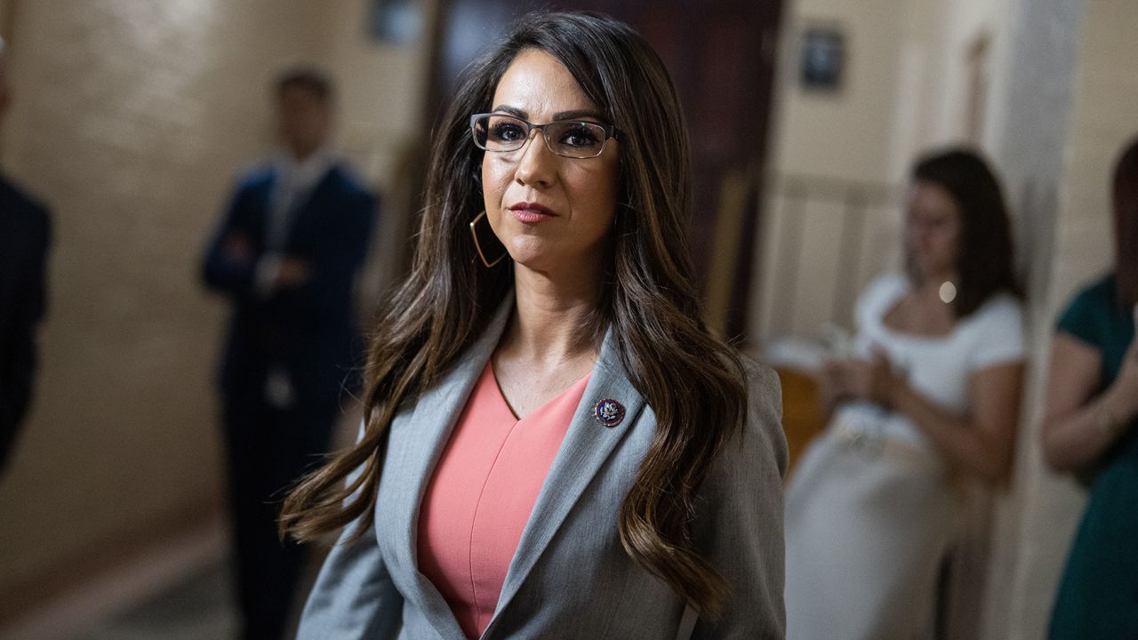 UNITED STATES - SEPTEMBER 19: Rep. Lauren Boebert, R-Colo., leaves a meeting of the House Republican Conference in the U.S. Capitol on Tuesday, September 19, 2023. (Tom Williams/CQ-Roll Call, Inc via Getty Images)