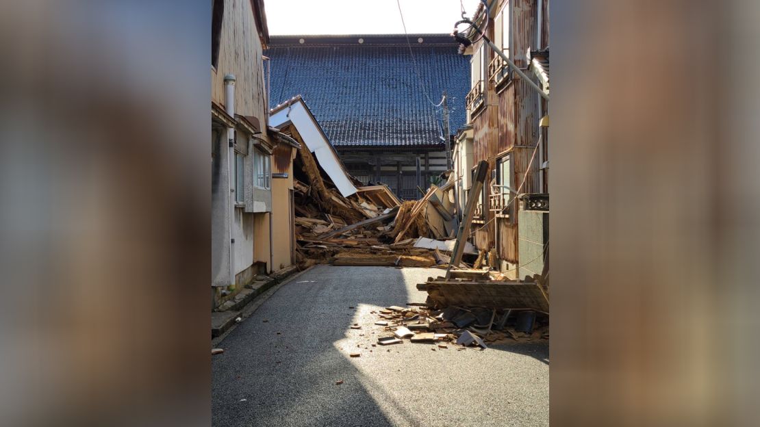 Houses hit by earthquakes in Nanao city in Ishikawa prefecture, Japan.