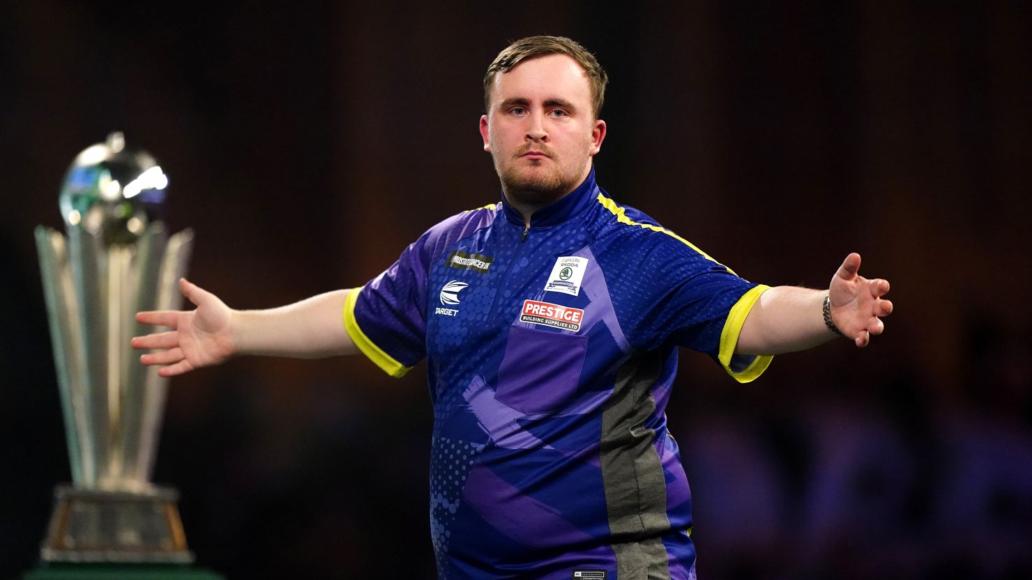 Luke Littler in action against Luke Humphries (not pictured) during the final of the Paddy Power World Darts Championship at Alexandra Palace, London. Picture date: Wednesday January 3, 2024. (Photo by Zac Goodwin/PA Images via Getty Images)