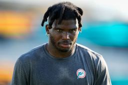 JACKSONVILLE, FLORIDA - AUGUST 26: Tyreek Hill #10 of the Miami Dolphins warms up prior to a preseason game against the Jacksonville Jaguars at EverBank Stadium on August 26, 2023 in Jacksonville, Florida. (Photo by Rich Storry/Getty Images)