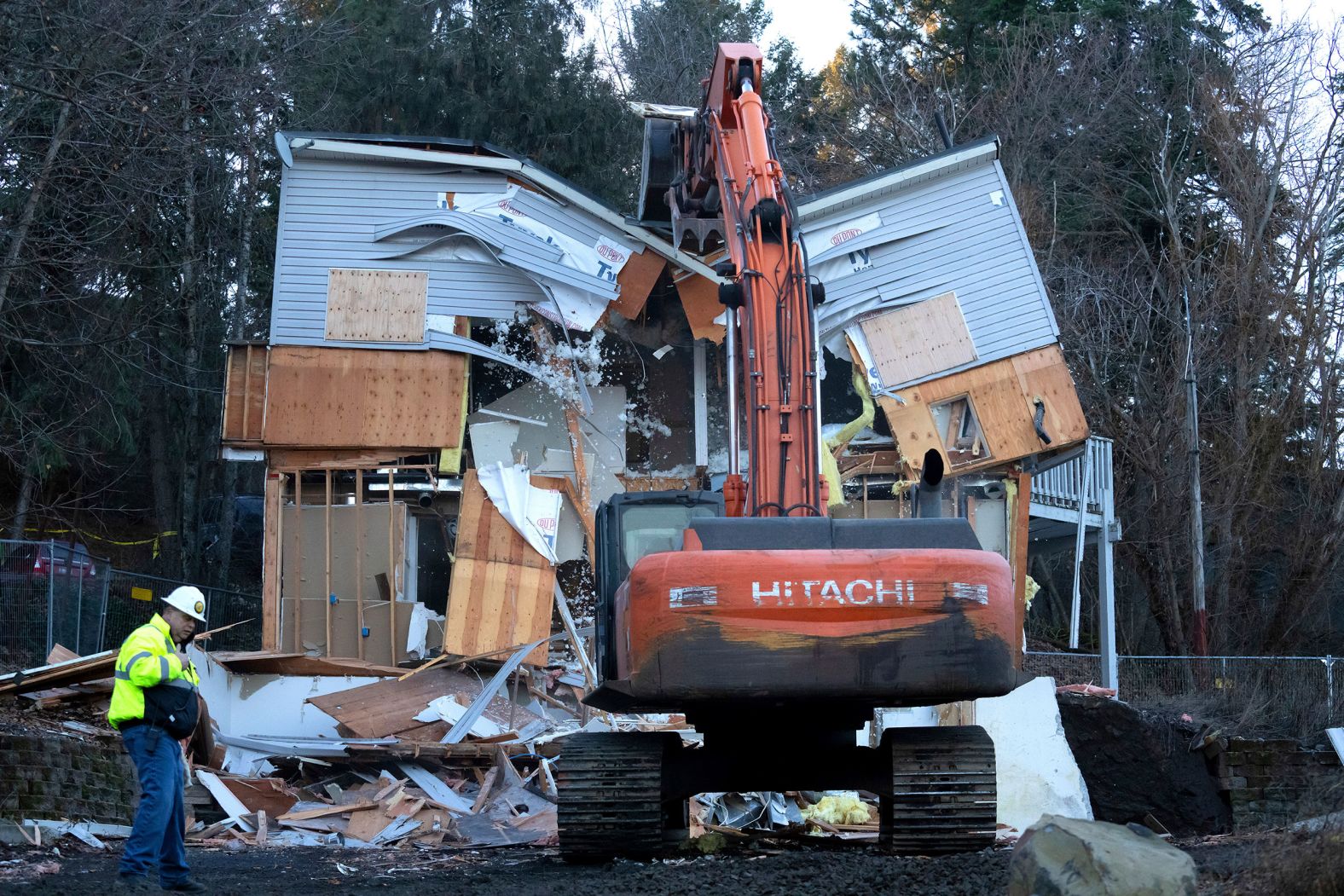Heavy equipment is used Thursday, December 28, to demolish the house in Moscow, Idaho, where four University of Idaho students were fatally stabbed in 2022. <a href="index.php?page=&url=https%3A%2F%2Fwww.cnn.com%2F2023%2F12%2F28%2Fus%2Fidaho-student-murders-home-demolished%2Findex.html" target="_blank">See what happened to other homes linked to notorious killings</a>.
