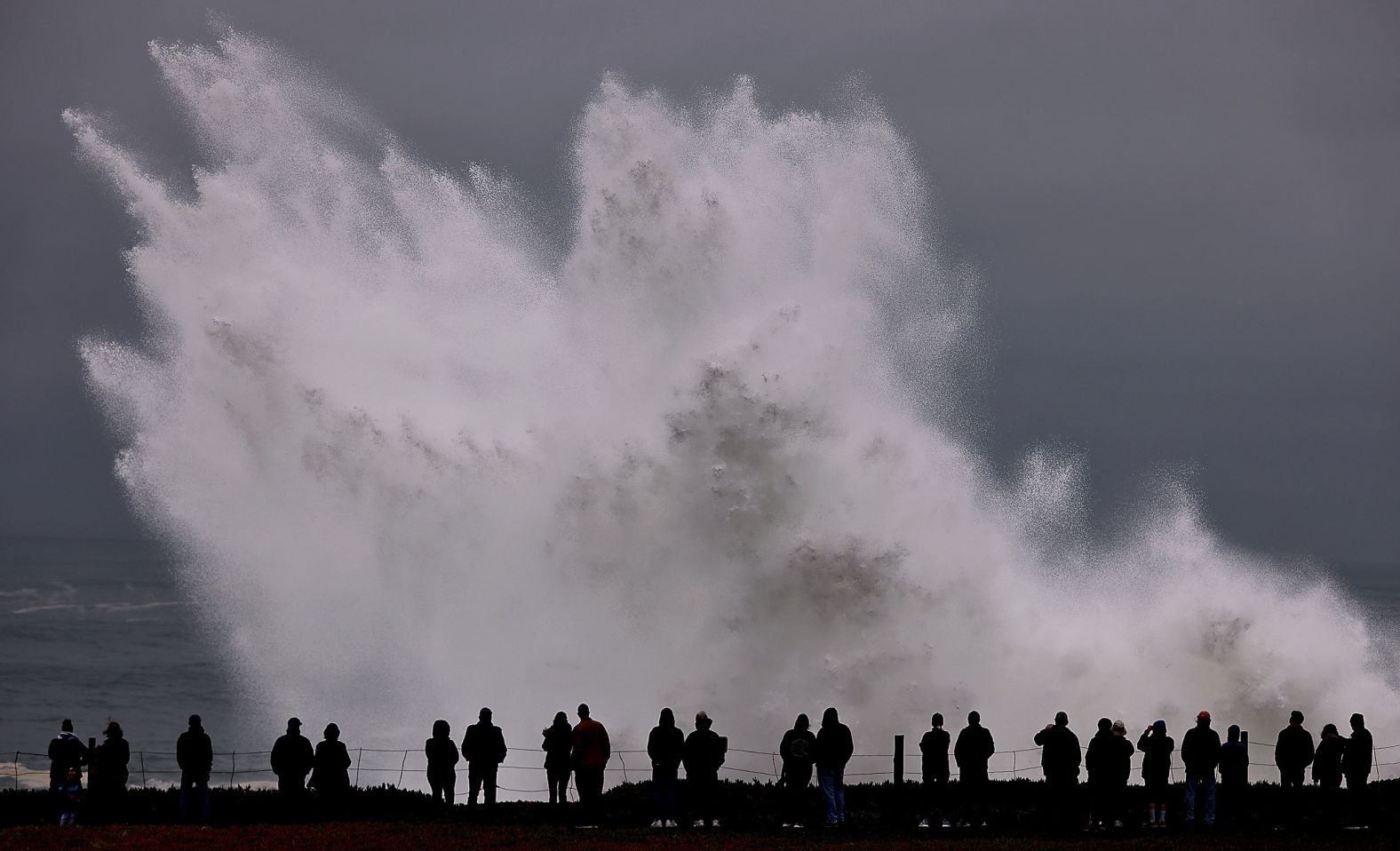 Large waves crash into Duncan's Landing north of Carmet, California, on Thursday, December 28. <a href="index.php?page=&url=https%3A%2F%2Fwww.cnn.com%2F2023%2F12%2F28%2Fweather%2Fcalifornia-waves-flooding-west-coast-weather-friday%2Findex.html" target="_blank">A series of powerful storms in the Pacific Ocean</a> were driving towering waves into the California coastline, triggering flooding and posing a significant risk to people and structures along the coast.