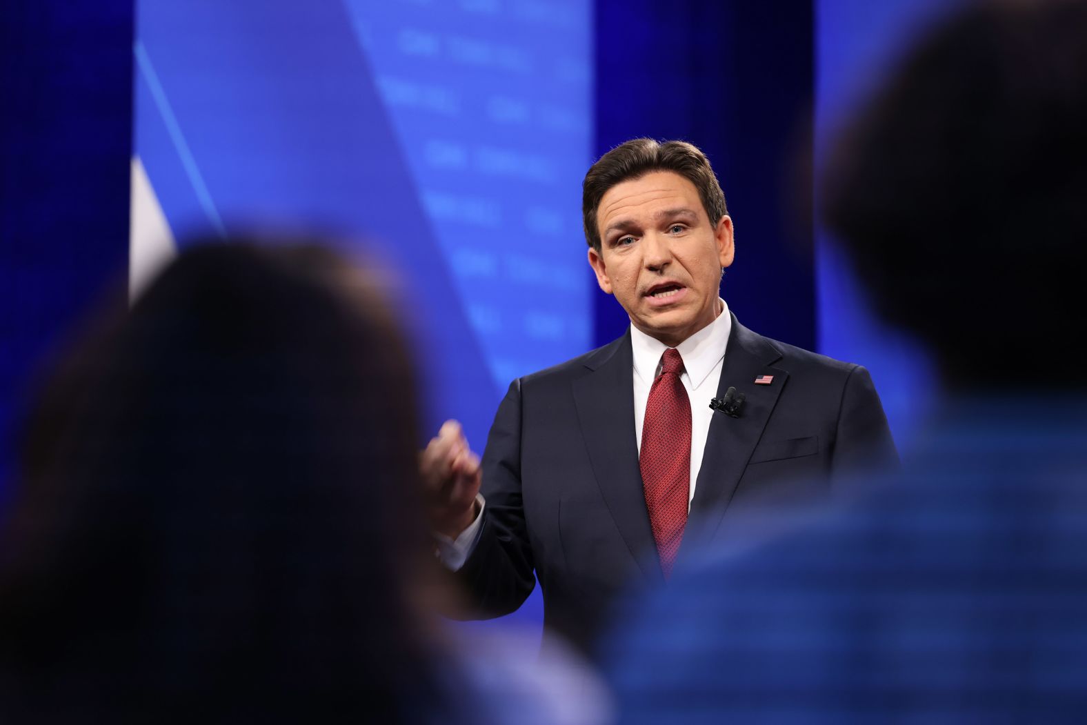 Republican presidential candidate and Florida Gov. Ron DeSantis participates in <a href="index.php?page=&url=https%3A%2F%2Fwww.cnn.com%2F2024%2F01%2F04%2Fpolitics%2Fcnn-town-hall-takeaways%2Findex.html" target="_blank">a CNN Republican Town Hall</a> moderated by CNN's Kaitlan Collins at Grand View University in Des Moines, Iowa, on Thursday, January 4. DeSantis sought to stake out clear differences with former President Donald Trump, telling Iowa voters they're "not going to have to worry about my conduct."