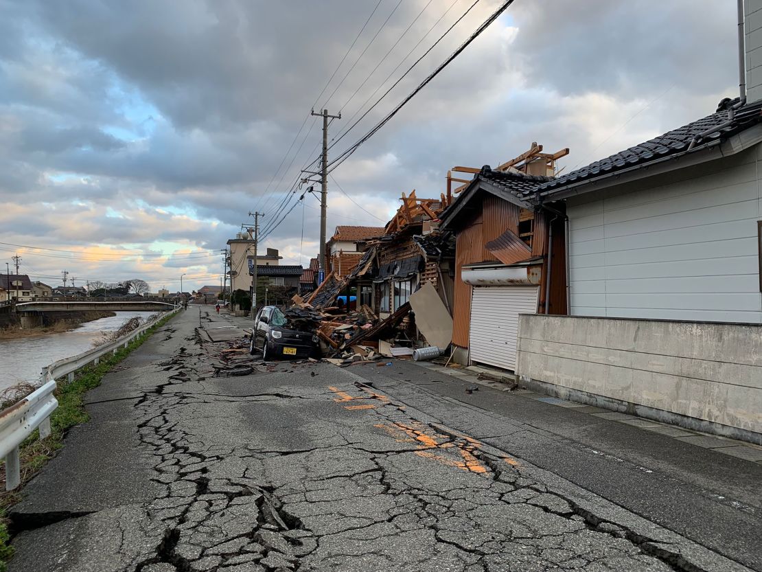 Cracked roads have complicated search and rescue efforts in Wajima, one of the worst affected locations in Japan's Ishikawa Prefecture.