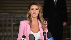 NEW YORK, NEW YORK - DECEMBER 07: Former President Donald Trump's lawyer Alina Habba talks to the media outside the New York State Supreme Court on December 07, 2023 in New York City. (Photo by James Devaney/GC Images)