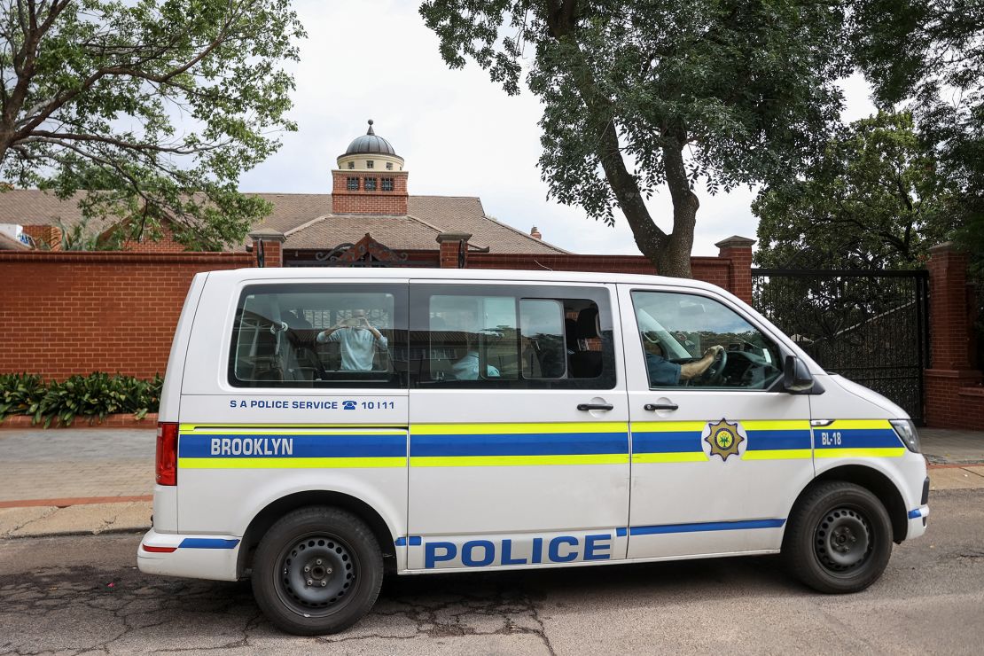 A South African Police Service (SAPS) vehicle is seen outside Oscar Pistorius' uncle's house in Waterkloof, a suburb of Pretoria, on January 5, 2024. South Africa's ex-Olympic runner Oscar Pistorius will be released from prison on parole January 5, 2024, almost 11 years after he shot dead his girlfriend Reeva Steenkamp in a crime that gripped the world.
Having served more than half his sentence, the 37-year-old double-amputee will leave the Atteridgeville prison on the outskirts of the capital Pretoria.
The time and logistical details have not been disclosed by authorities, citing 