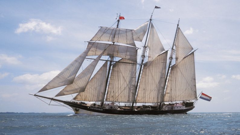 Named "Oosterschelde," this 50-meter Dutch schooner was built in 1918. It is now on a two-year voyage from the UK to Australia and back again, for the Darwin200 initiative. 
